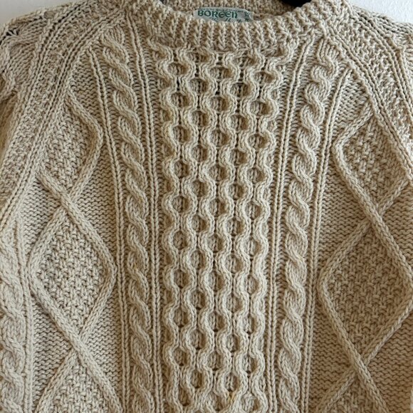 Authentic Vintage Boreen Handknits Irish Aran Fisherman Ivory Cable-Knit Sweater - Picture 5 of 7